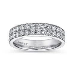 Outlet Gabriel & Co. Parma - 14K White Gold Micro Pave Channel Diamond Anniversary Band with Milgrain - 1 ct
