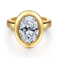 Best Gabriel & Co. Pauline - 14K Yellow Gold Bezel Set Oval Diamond Engagement Ring