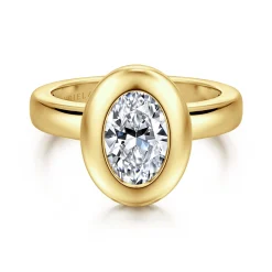 New Gabriel & Co. Pauline - 14K Yellow Gold Bezel Set Oval Diamond Engagement Ring