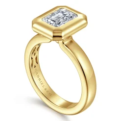 Discount Gabriel & Co. Pauline - 14K Yellow Gold Bezel Set Emerald Cut Diamond Engagement Ring
