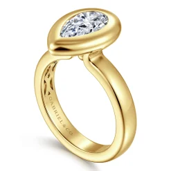New Gabriel & Co. Pauline - 14K Yellow Gold Bezel Set Pear Shape Diamond Engagement Ring