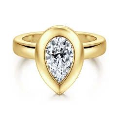 New Gabriel & Co. Pauline - 14K Yellow Gold Bezel Set Pear Shape Diamond Engagement Ring