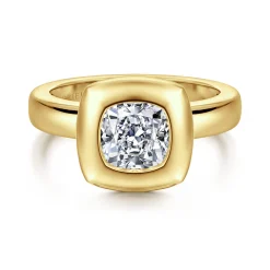 Discount Gabriel & Co. Pauline - 14K Yellow Gold Bezel Set Cushion Cut Diamond Engagement Ring