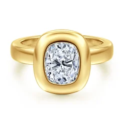 Sale Gabriel & Co. Pauline - 14K Yellow Gold Bezel Set Elongated Cushion Diamond Engagement Ring