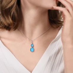 Best Gabriel & Co. Pendant Drop Necklace 925 Sterling Silver Rock Crystal and Turquoise Bujukan