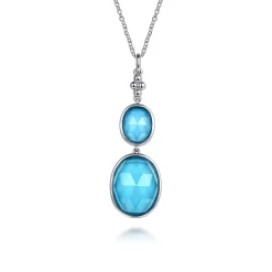 Best Gabriel & Co. Pendant Drop Necklace 925 Sterling Silver Rock Crystal and Turquoise Bujukan