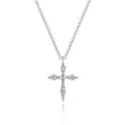 New Gabriel & Co. Pendant Necklace Cross 14K White Gold Diamond 0.09ct