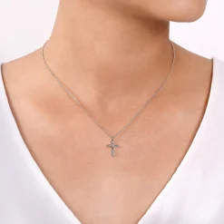 Hot Gabriel & Co. Pendant Necklace Cross 925 Sterling Silver Diamond 0.01ct