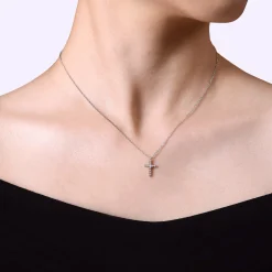 New Gabriel & Co. Pendant Necklace Cross 925 Sterling Silver Diamond 0.03ct