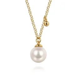 New Gabriel & Co. Pendant Necklace Drop 14K Yellow Gold Pearl