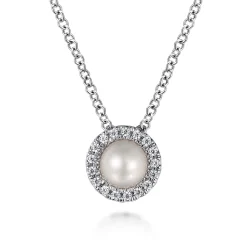 Best Gabriel & Co. Pendant Necklace 14K White Gold Diamond and Pearl 0.05ct
