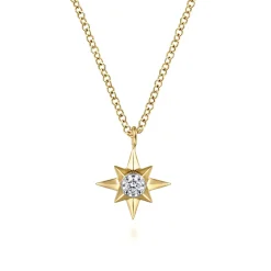 Best Gabriel & Co. Pendant Necklace Starburst 14K Yellow Gold Diamond 0.04ct