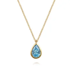 Online Gabriel & Co. Pendant Necklace Teardrop 14K Yellow Gold Blue Topaz