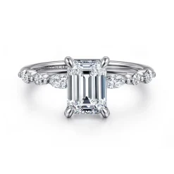 Best Gabriel & Co. Perry - 14K White Gold Emerald Cut Diamond Engagement Ring