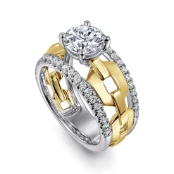 Online Gabriel & Co. Phoenix - 14K White Yellow Gold Wide Band Round Diamond Engagement Ring