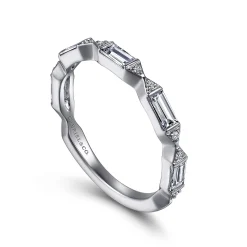 Best Gabriel & Co. Porta - 14K White Gold Channel Set Baguette and Round Diamond Anniversary Band - 0.5 ct