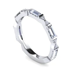 New Gabriel & Co. Porta - 14K White Gold Channel Set Baguette and Round Diamond Anniversary Band - 0.85 ct