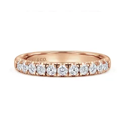 New Gabriel & Co. Portofino - 14K Rose Gold 11 Stone French Pave Diamond Wedding Band - 0.5 ct