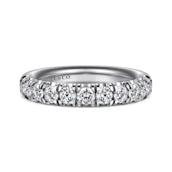 Outlet Gabriel & Co. Portofino - 14K White Gold 11 Stone French Pave Diamond Wedding Band - 1 ct