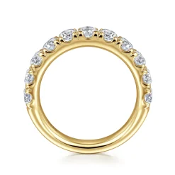 Clearance Gabriel & Co. Portofino - 14K Yellow Gold 11 Stone French Pave Set Diamond Wedding Band - 1.5 ct