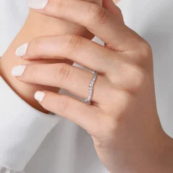Outlet Gabriel & Co. Prato - Curved 14K White Gold French Pave Diamond Wedding Band - 0.25 ct