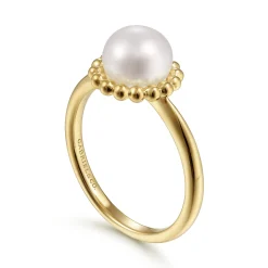 Online Gabriel & Co. Promise Ring - Beaded Signet Promise Ring 14K Yellow Gold Pearl Bujukan