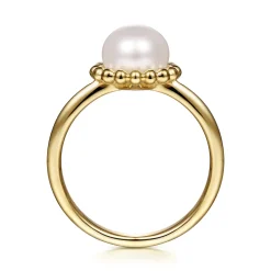 Online Gabriel & Co. Promise Ring - Beaded Signet Promise Ring 14K Yellow Gold Pearl Bujukan