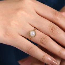 Online Gabriel & Co. Promise Ring - Beaded Signet Promise Ring 14K Yellow Gold Pearl Bujukan