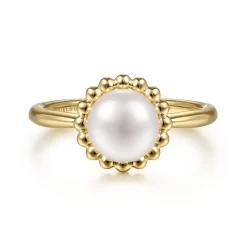 Online Gabriel & Co. Promise Ring - Beaded Signet Promise Ring 14K Yellow Gold Pearl Bujukan