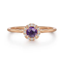 Discount Gabriel & Co. Promise Ring - 14K Rose Gold Amethyst and Diamond Halo Promise Ring