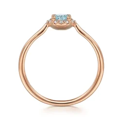 Gabriel & Co. Promise Ring - 14K Rose Gold Aquamarine and Diamond Halo Promise Ring