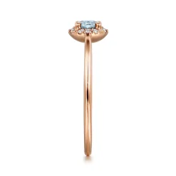 Gabriel & Co. Promise Ring - 14K Rose Gold Aquamarine and Diamond Halo Promise Ring