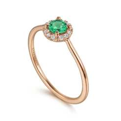 New Gabriel & Co. Promise Ring - 14K Rose Gold Emerald and Diamond Halo Promise Ring