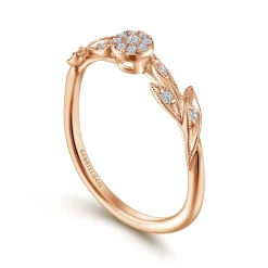 New Gabriel & Co. Promise Ring - 14K Rose Gold Floral Diamond Stackable Promise Ring
