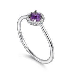 Outlet Gabriel & Co. Promise Ring - 14K White Gold Amethyst and Diamond Halo Ring