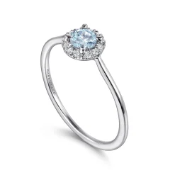 Sale Gabriel & Co. Promise Ring - 14K White Gold Aquamarine and Diamond Halo Ring
