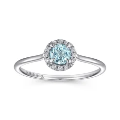 Sale Gabriel & Co. Promise Ring - 14K White Gold Aquamarine and Diamond Halo Ring