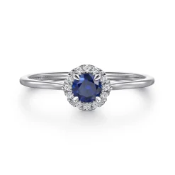 Online Gabriel & Co. Promise Ring - 14K White Gold Blue Sapphire and Diamond Halo Promise Ring