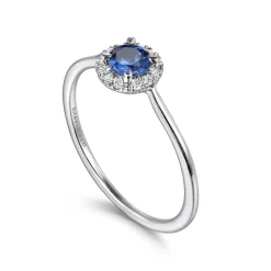 Online Gabriel & Co. Promise Ring - 14K White Gold Blue Sapphire and Diamond Halo Promise Ring