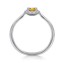 Online Gabriel & Co. Promise Ring - 14K White Gold Citrine and Diamond Halo Promise Ring