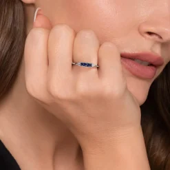 Discount Gabriel & Co. Promise Ring - 14K White Gold Diamond and Trio Princess Cut Sapphire Promise Ring