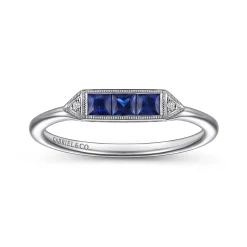Discount Gabriel & Co. Promise Ring - 14K White Gold Diamond and Trio Princess Cut Sapphire Promise Ring