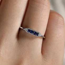 Discount Gabriel & Co. Promise Ring - 14K White Gold Diamond and Trio Princess Cut Sapphire Promise Ring