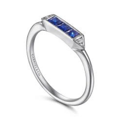 Discount Gabriel & Co. Promise Ring - 14K White Gold Diamond and Trio Princess Cut Sapphire Promise Ring