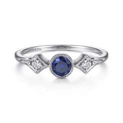 Gabriel & Co. Promise Ring - 14K White Gold Diamond and Sapphire 3 Stone Promise Ring