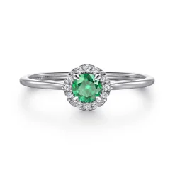 Outlet Gabriel & Co. Promise Ring - 14K White Gold Emerald and Diamond Halo Ring