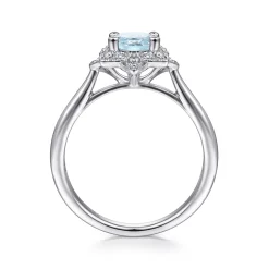Outlet Gabriel & Co. Promise Ring - 14K White Gold Flower Halo Aquamarine and Diamond Promise Ring