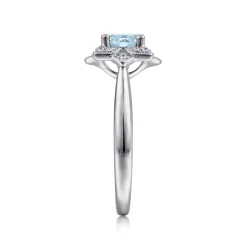 Outlet Gabriel & Co. Promise Ring - 14K White Gold Flower Halo Aquamarine and Diamond Promise Ring