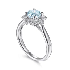 Outlet Gabriel & Co. Promise Ring - 14K White Gold Flower Halo Aquamarine and Diamond Promise Ring