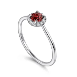 New Gabriel & Co. Promise Ring - 14K White Gold Garnet and Diamond Halo Ring